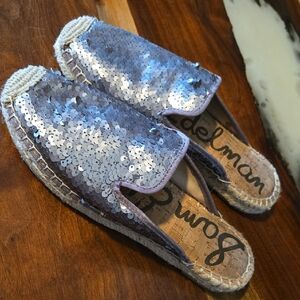 Sam Edelman Glittering Silver Espadrille Mules